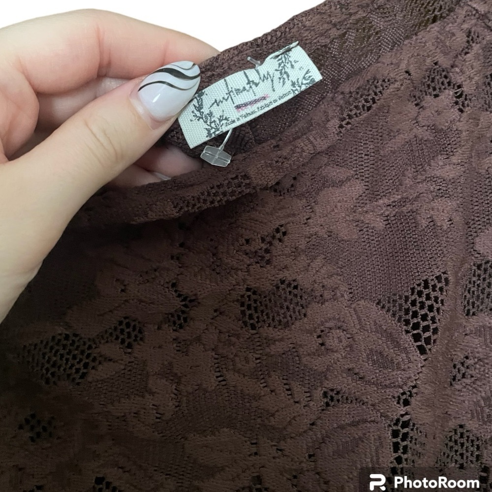 NWOT Free People Brown In Rotation Sheer Lace Layering Ruched Top Small - Picture 7 of 10